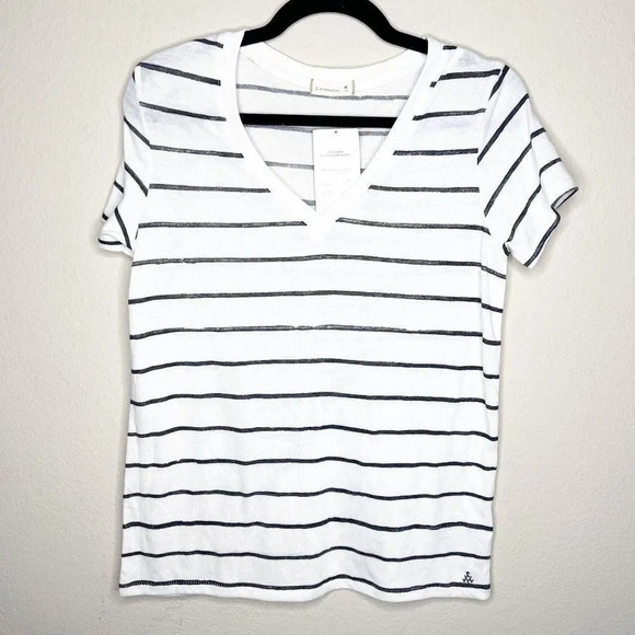 Alternative Women Black/White Apparel Eco-Jersey Striped T-Shirt V-Neck Sz M NWT - Picture 2 of 6